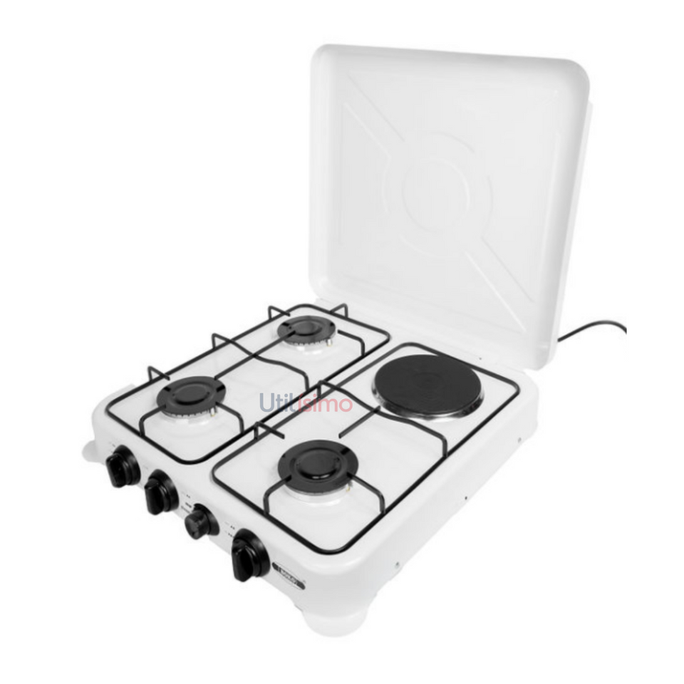Cocina Eléctrica Y Gas 4 Platos Con Chispero + Kit Instalación