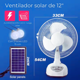 Ventilador Recargable con Panel Solar Puerto USB Luz LED 2 Ampollas Gratis