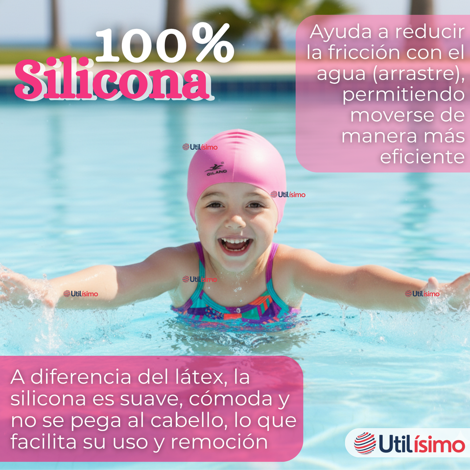 Gorro Gorra Natación Baño Silicona Color Rosado 3 Años En Adelante
