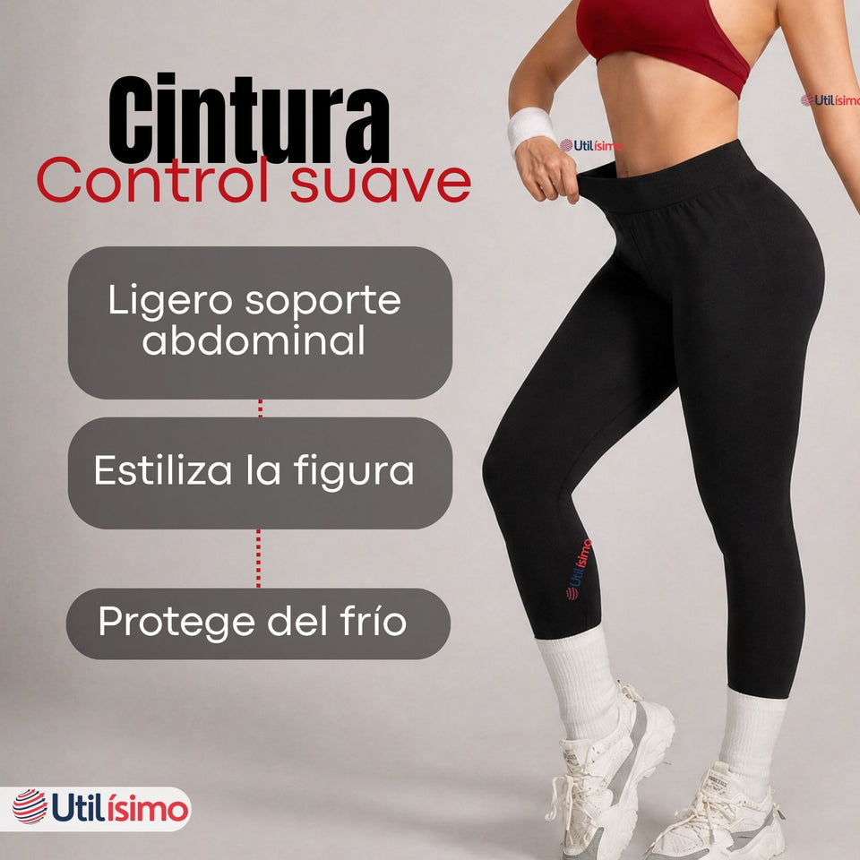Calza Lola Polar Térmica Sin Costura Tiro Alto Elasticada Negra