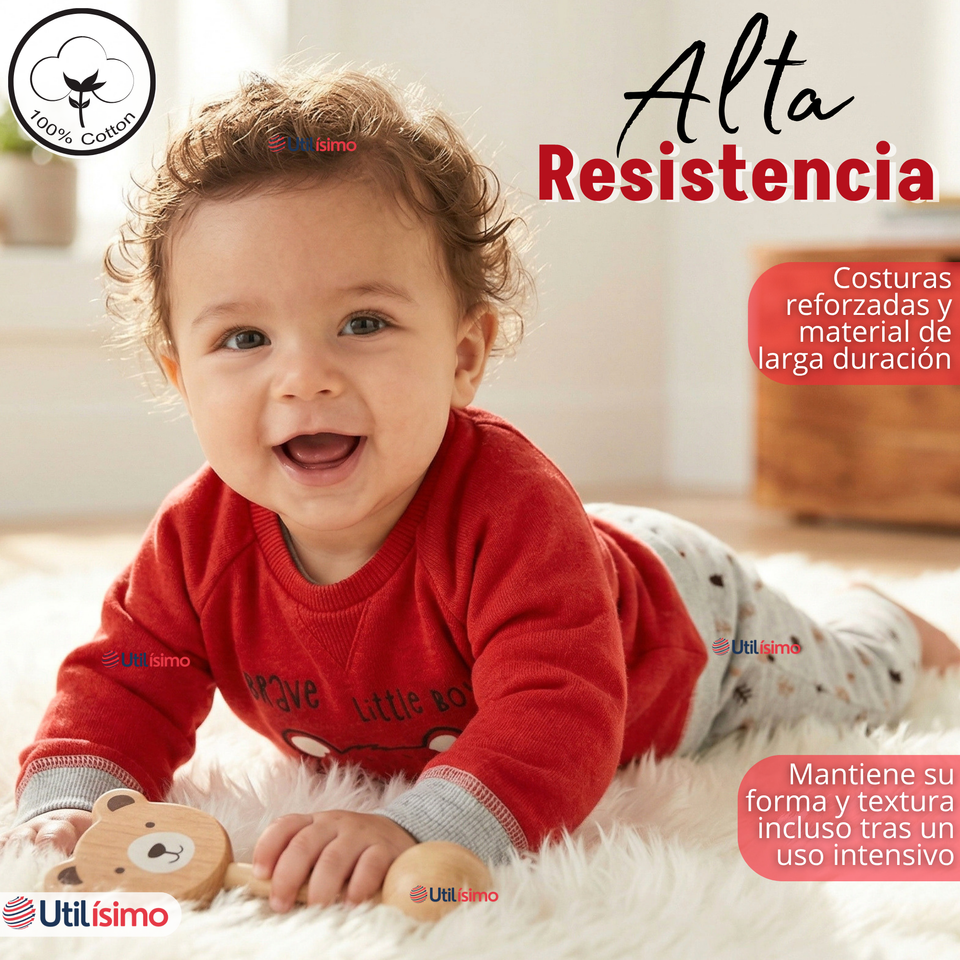Conjunto 3 Piezas Buzo Pantalón Polerón Body De Algodón Rojo Bebé Niño