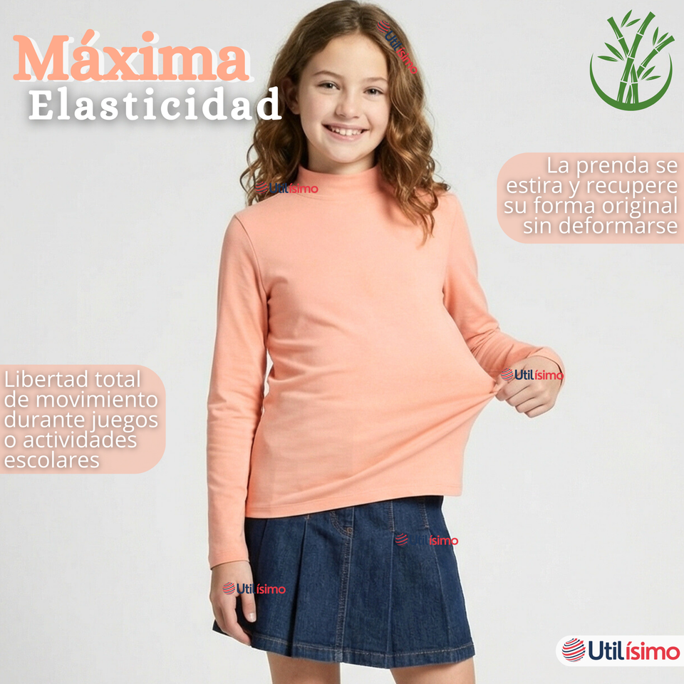 Pack 3 Poleras Camisetas Bambú Salmón Cuello Beatle Primera Capa  Manga Larga Niña