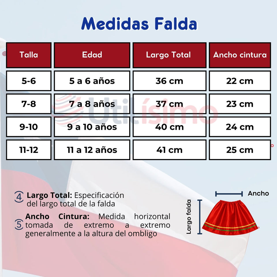 Pack 3 Trajes Nortinos Niña Rojo 4 Piezas Con Poleras Baile Típico Fiestas Patrias