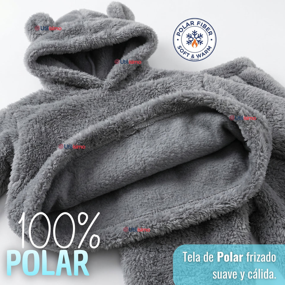 Buzo Polerón Conjunto Polar Niño Niña Con Capucha Gris
