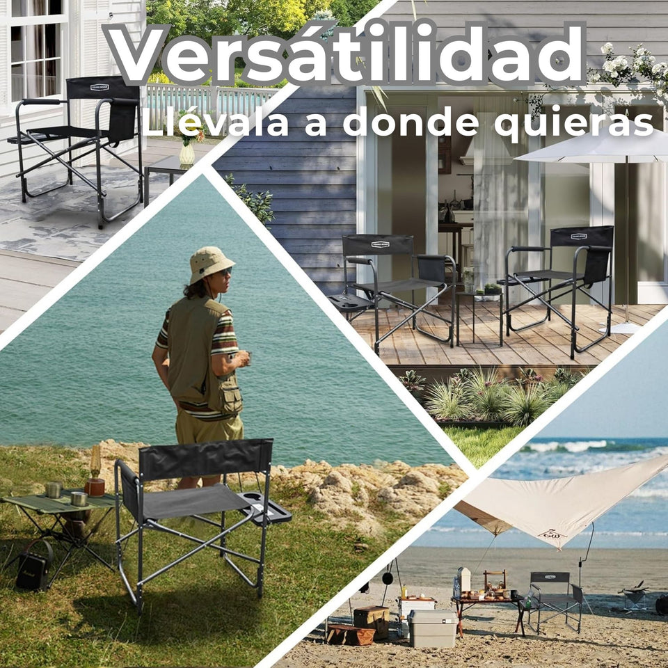 Silla Plegable De Playa Camping con Mesa Lateral Diseño Unicolor
