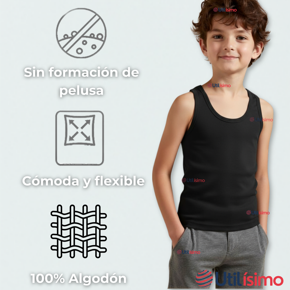 Pack 3 Camisetas Sin Manga Básicas Suaves 100% Algodón Colores Surtidos Juvenil