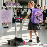Mochila Escolar Kuromi 3D Con Ruedas Desmontable + Estuche + Lonchera Poliéster Morado Niña