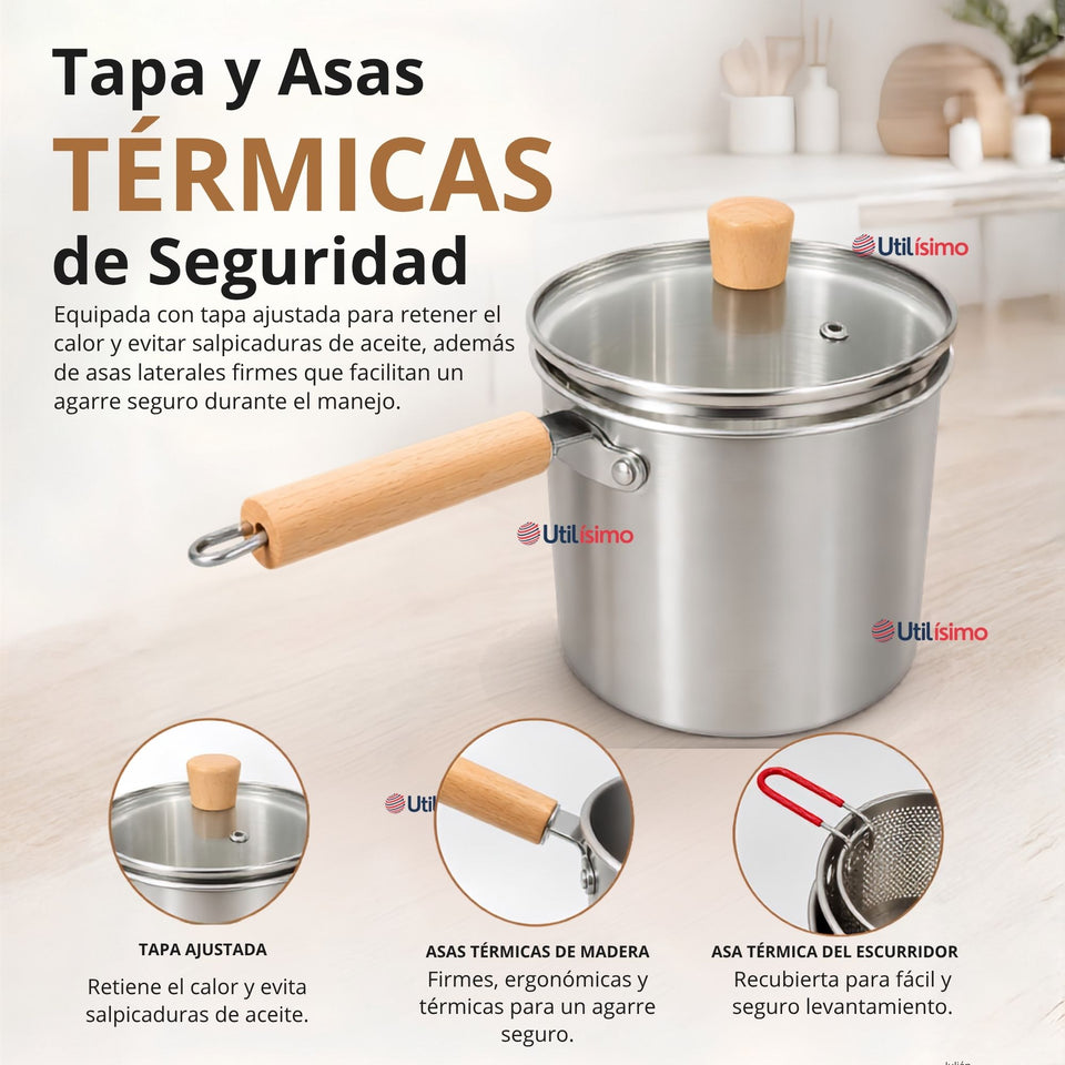 Olla Freidora Multiusos 3 en 1 Capacidad 3.5L Acero Inoxidable