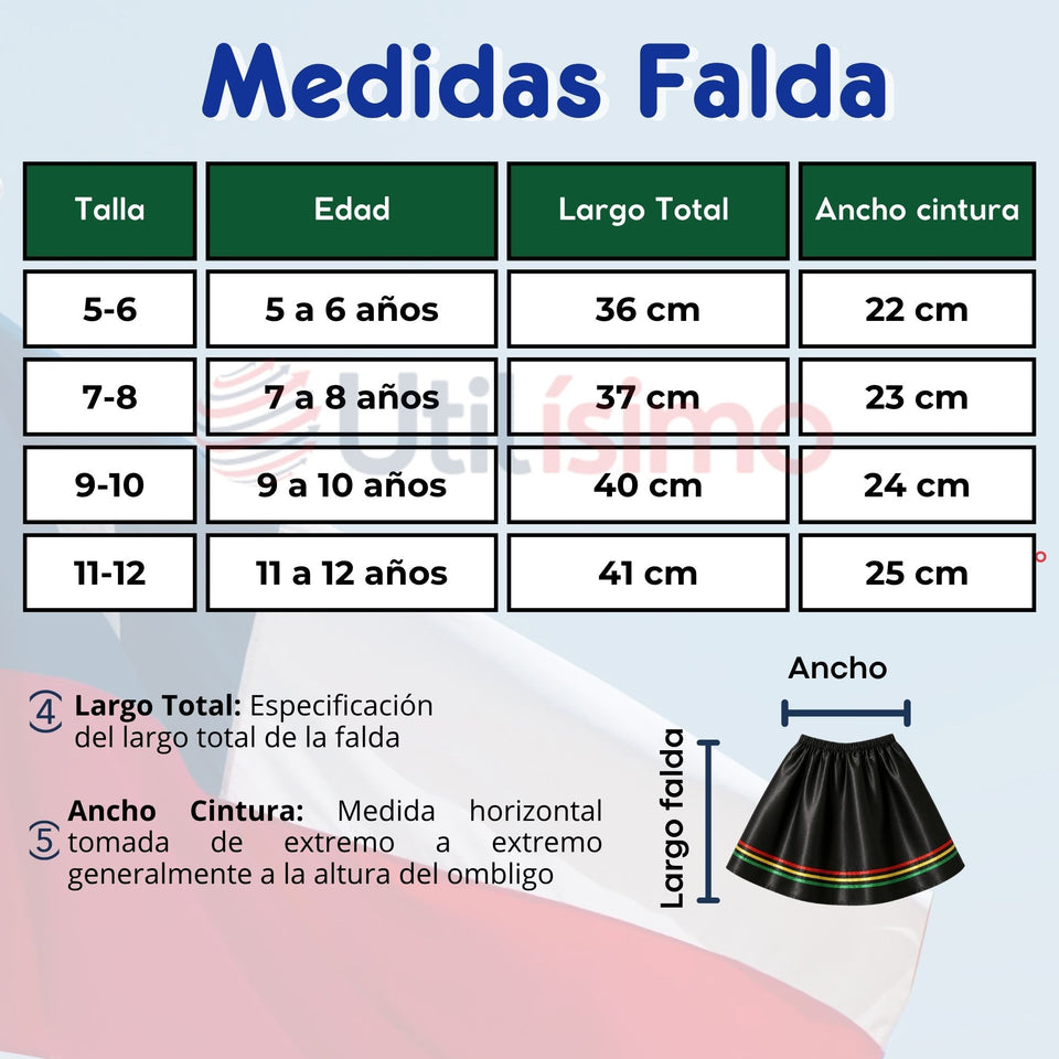 Traje Nortino Niña Negro 4 Piezas Con Polera Baile Típico Fiestas Patrias