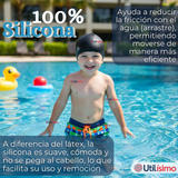 Gorro Gorra Natación Baño Silicona Color Negro 3 Años En Adelante