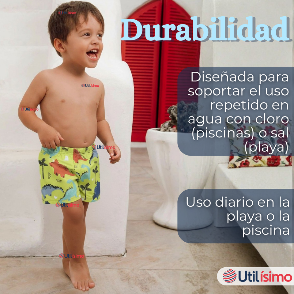 Short De Playa Para Niños Traje De Baño Pantalón Corto Amarillo Dinosaurios