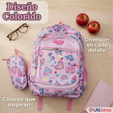 Mochila Escolar Con Estuche 43cm Tela Oxford Impermeable Niña