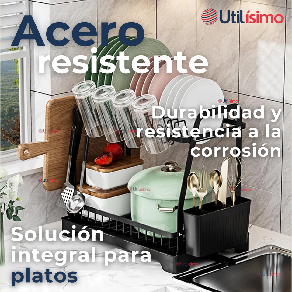 Secador Escurridor Para Platos Loza Vajilla 2 Niveles Drenaje Automático