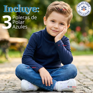 Pack 3 Poleras Camisetas Polar Azul Oscuro Primera Capa Beatle Manga Larga Niño