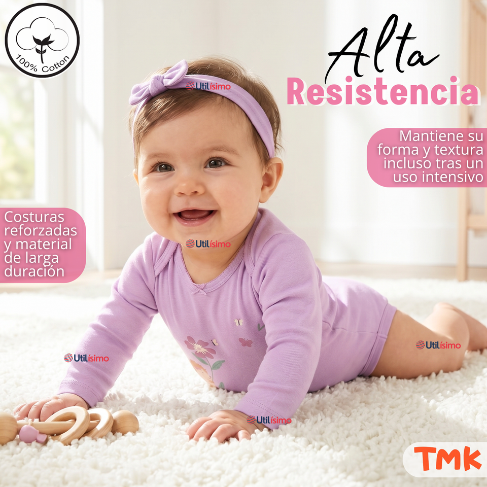 Pack 5 Bodys Manga Larga 100% Algodón Tedmimak Pink Blossom Bebé Niña