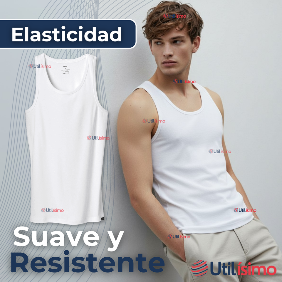 Camiseta Sin Manga Básica Suave 100% Algodón Blanco Juvenil