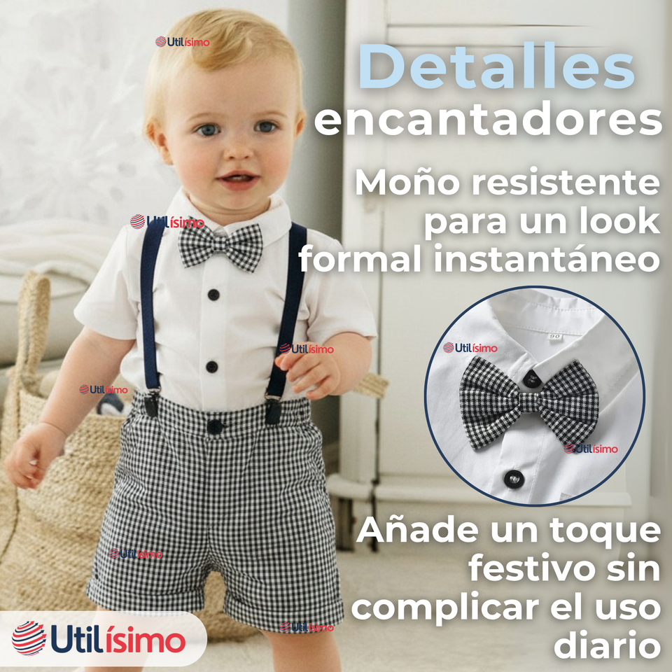 Conjunto De Vestir Con Tirantes Camisa Pantalón Corto Algodón Bebe