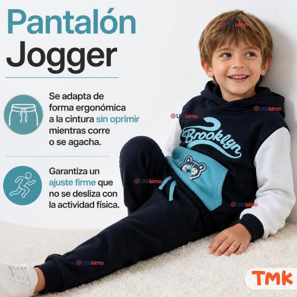 Conjunto 2 Piezas Polerón y Buzo 100% Algodón Tedmimak Niño Brooklyn Blue