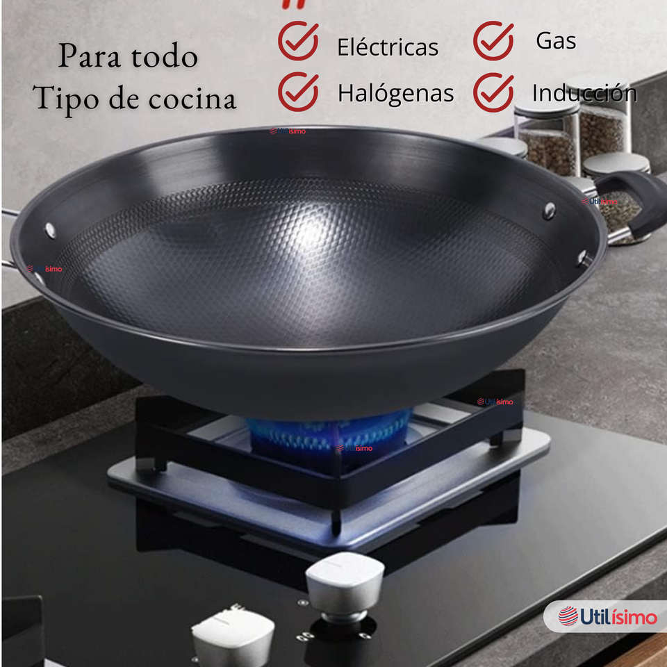 Wok Acero Inoxidable Antiadherente 42 cm Color Negro