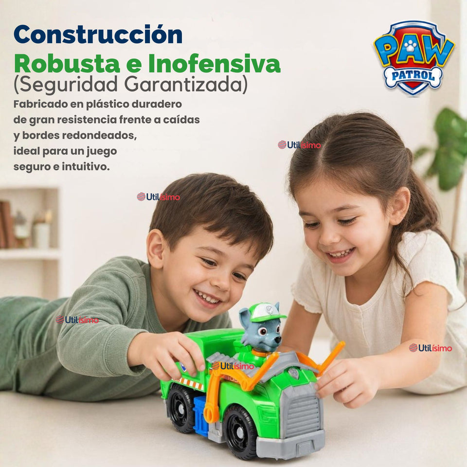 Paw Patrol Camión de reciclaje Rocky con Figura Juguete Niño