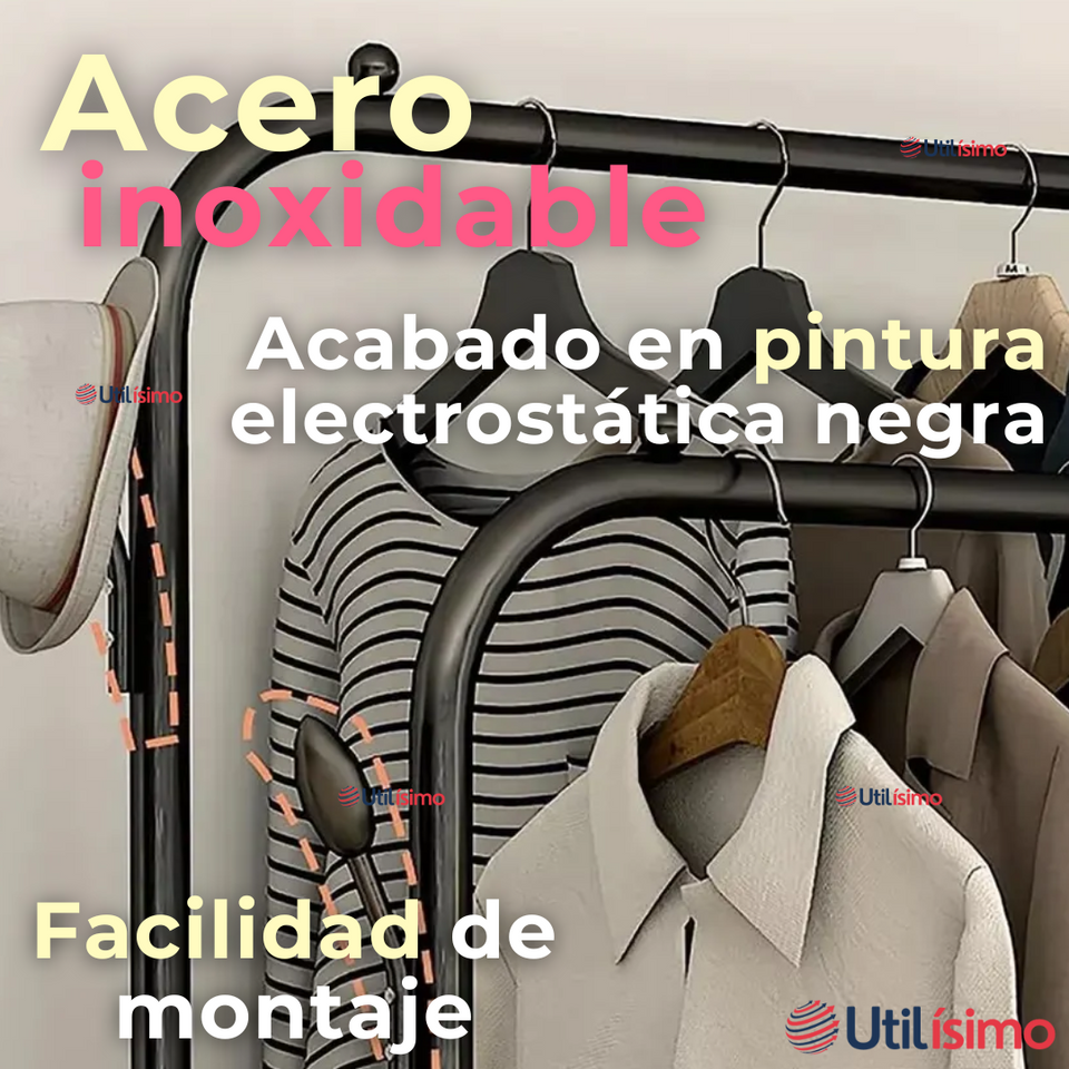 Perchero Organizador Colgante de Ropa Doble Barra Tendedero Acero