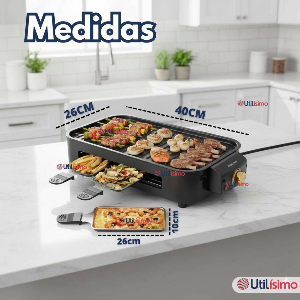 Parrilla Eléctrica de mesa Raclette 2 En 1 Sin Humo 1500w de Potencia Negra