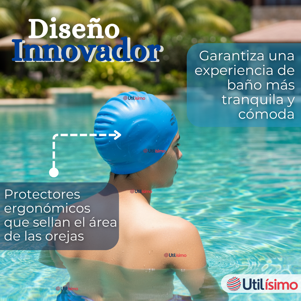 Gorro Gorra Natación Con Protector De Orejas Silicona Azul 12 años En Adelante