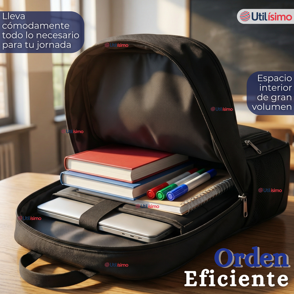 Mochila Escolar Ejecutiva Notebook Impermeable Resistente 53cm Negro 28L