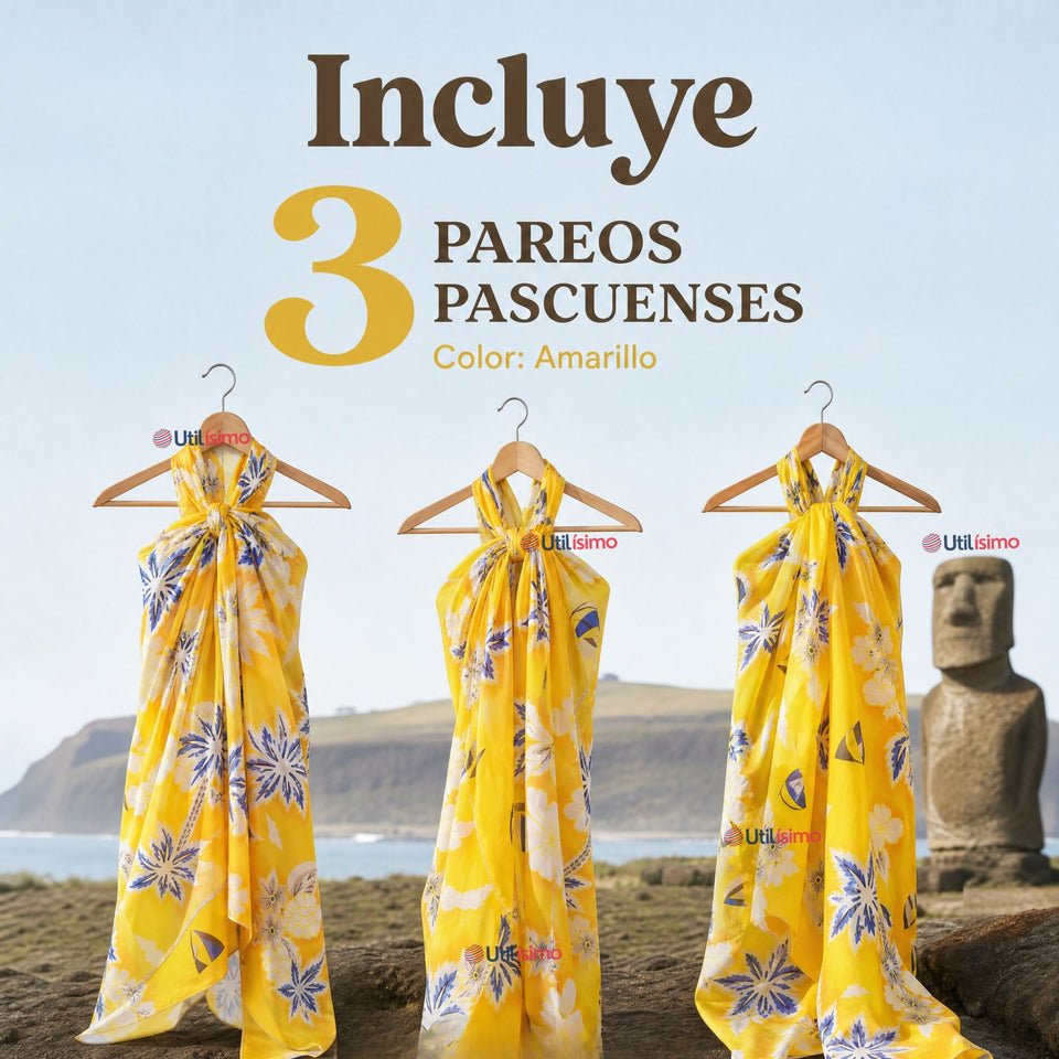 Pack 3 Pareo Pascuense Niña Hawaiano Amarillo Danza Fiestas Patrias