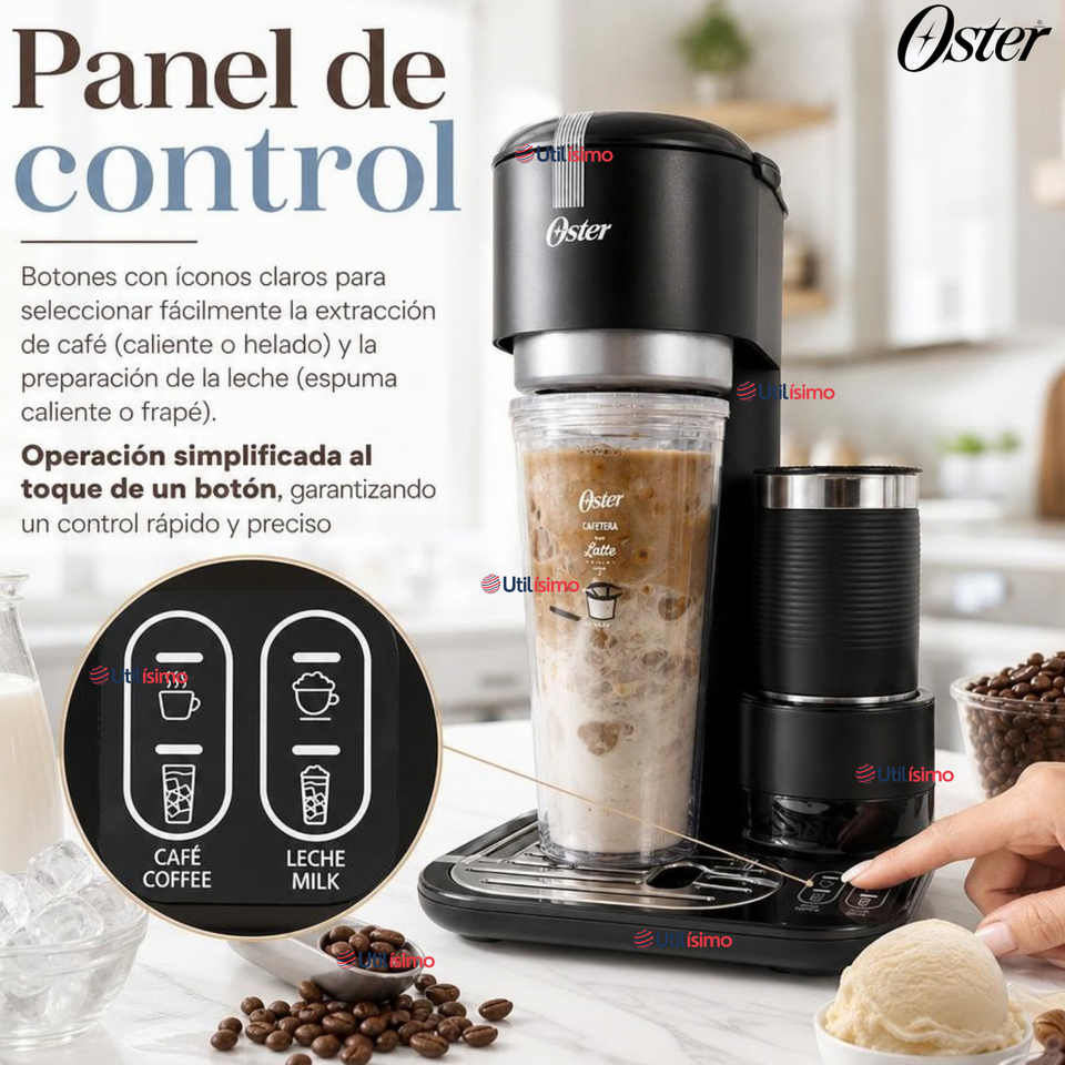 Cafetera Latte 4 en 1 Oster® Con Espumador Café Caliente Latte Helado Frappé BVSTDC02B