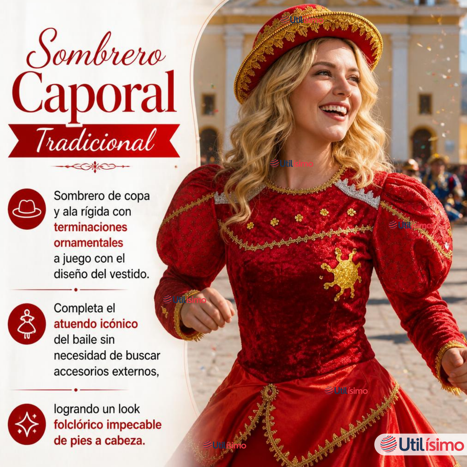 Traje Caporal Típico Completo Con Sombrero Rojo Mujer Fiestas Patrias