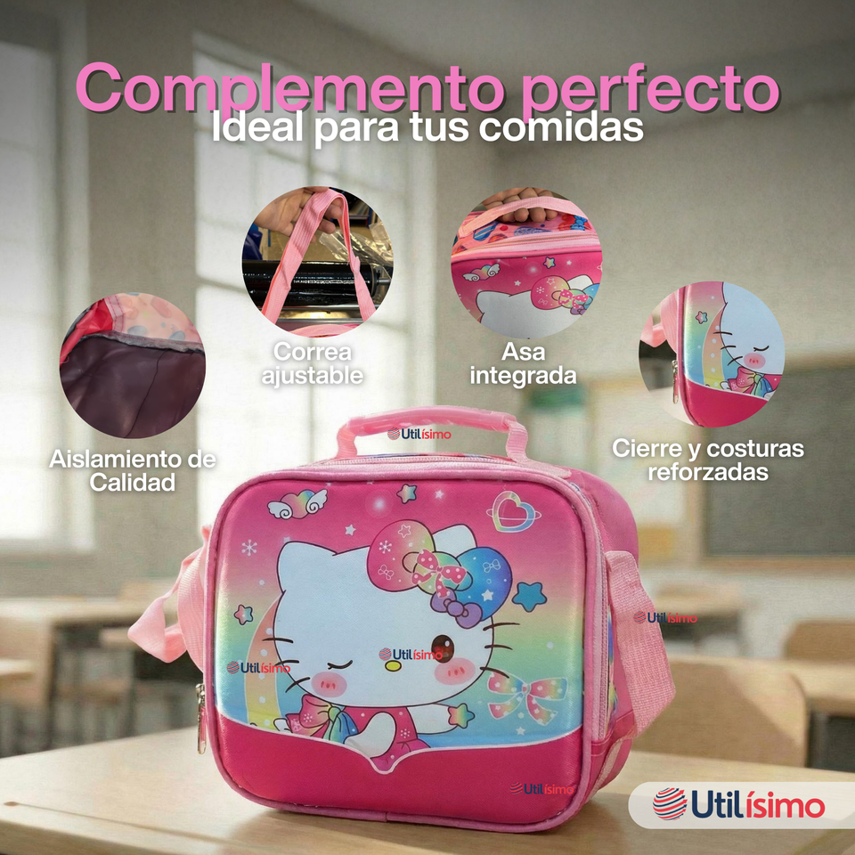 Mochila Escolar Hello Kitty Dreams Con Ruedas Desmontables + Estuche + Lonchera Niña Poliéster