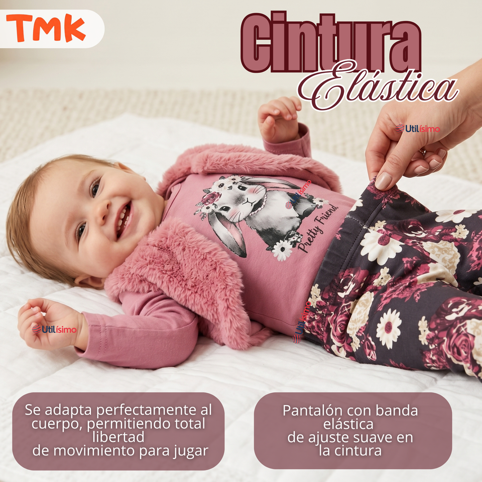 Conjunto Buzo Polera Chaleco 3 Piezas Bebé Niña Tedmimak Beautiful Bunny