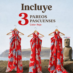 Pack 3 Pareos Pascuense Niña Hawaiano Rojo Danza Fiestas Patrias