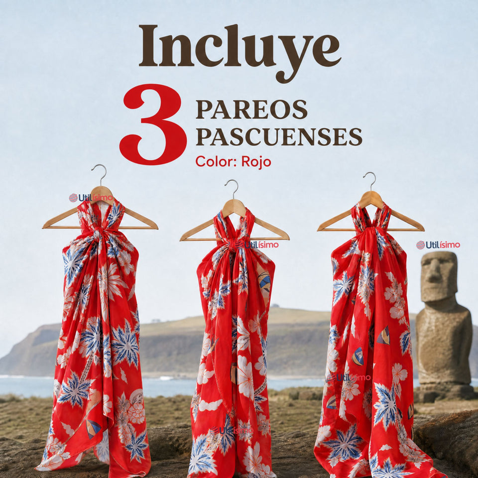 Pack 3 Pareos Pascuense Niña Hawaiano Rojo Danza Fiestas Patrias