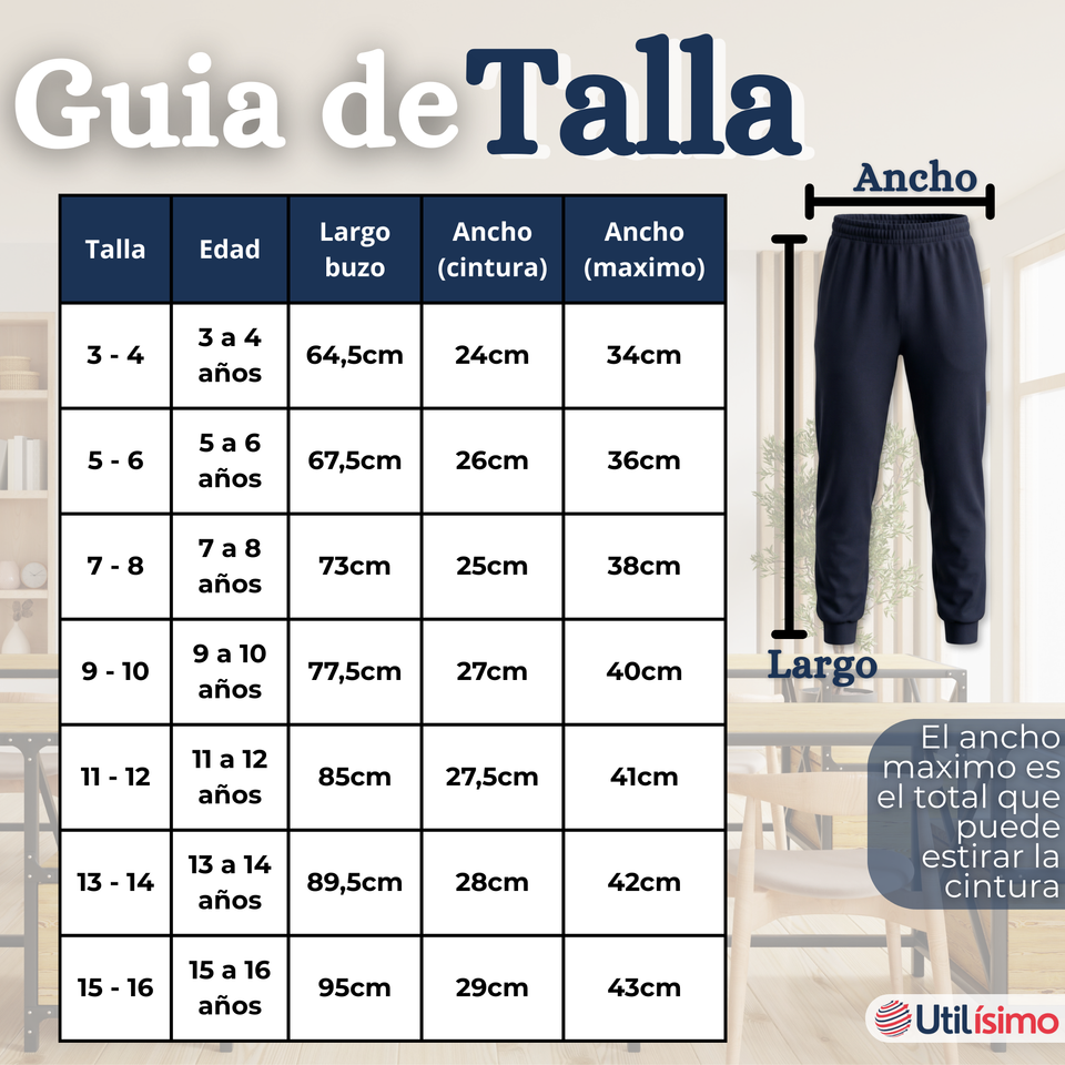 Pack 3 Buzos Pantalones Escolares Niños Unisex 100% Algodón Azul Bota Acanalada 3 a 16 años