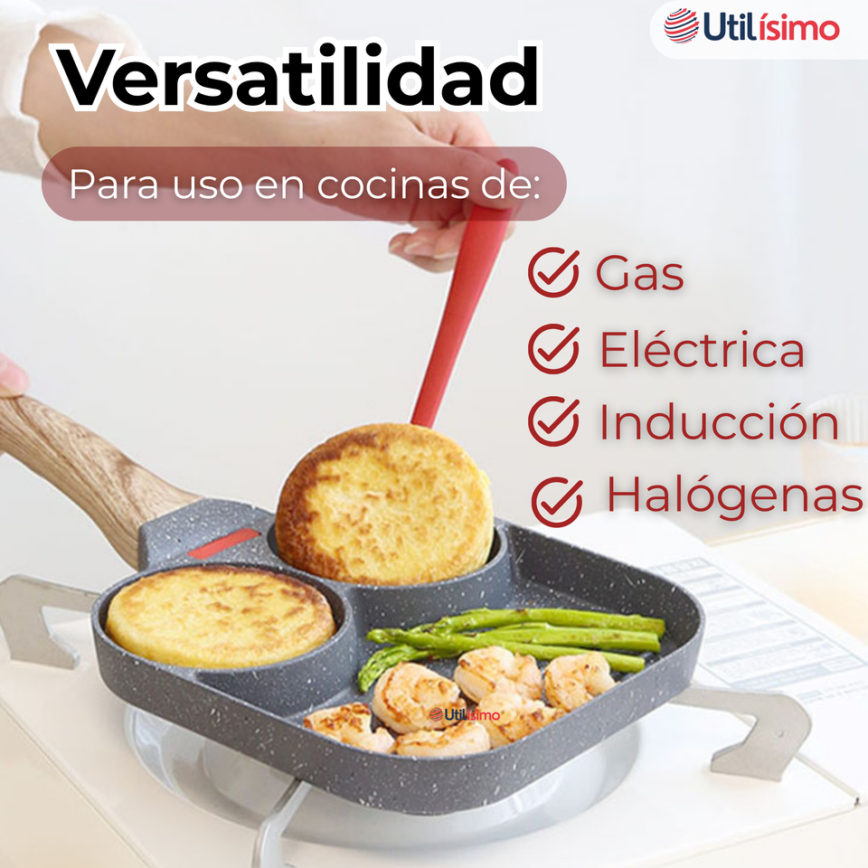 Sartén de Aluminio Antiadherente 3 en 1 Para Huevos Panqueques Hamburguesas