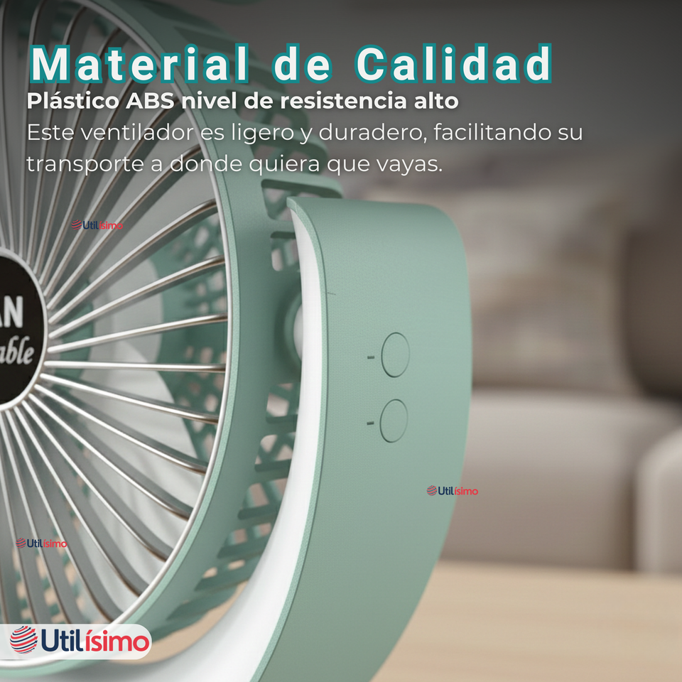 Mini Ventilador Portátil De Mesa Con Luz Led Recargable USB Verde Agua