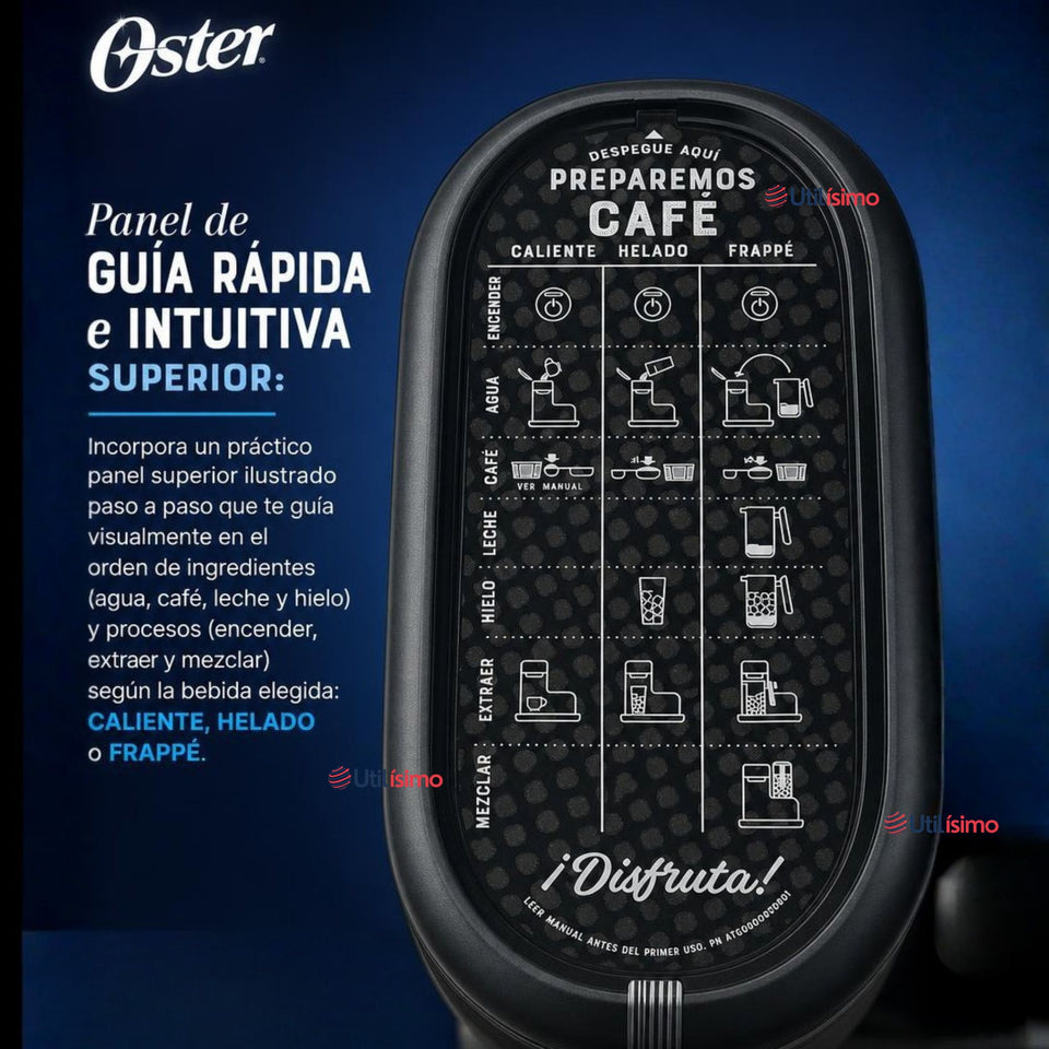 Cafetera para Frappé Oster® con licuadora con 3 funcionalidades, negra, BVSTDC03B