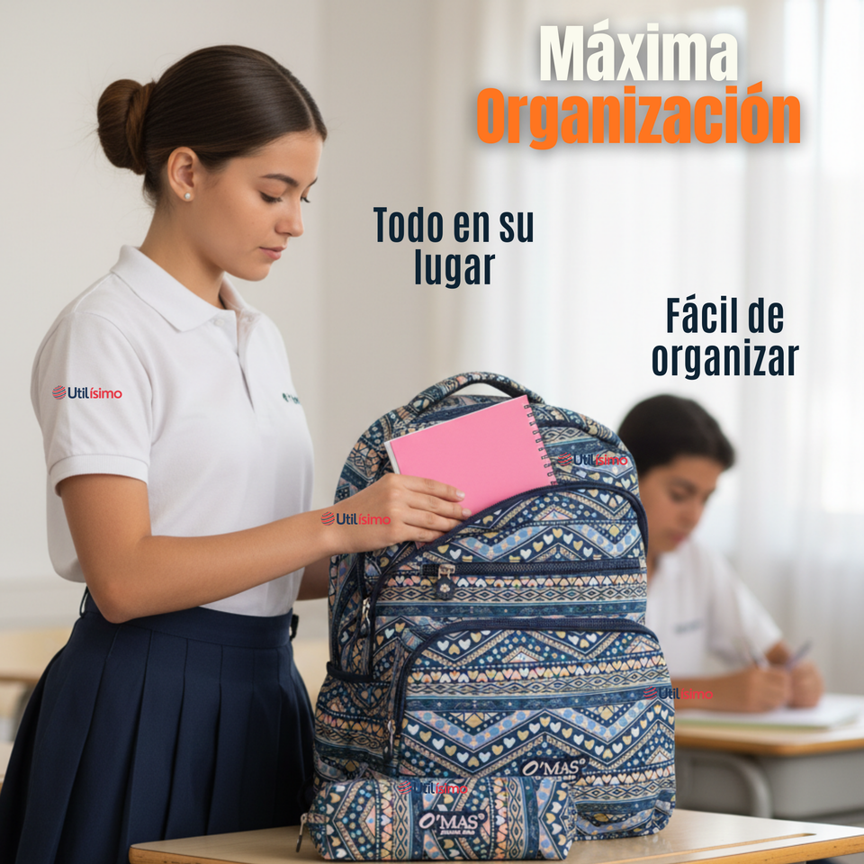Mochila Escolar Con Estuche 46cm Poliéster Impermeable Niña Juvenil
