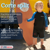 Traje de Baño Manga Larga Pantalón Corto 2 Piezas Corte Split Niño 3 a 11 años Black