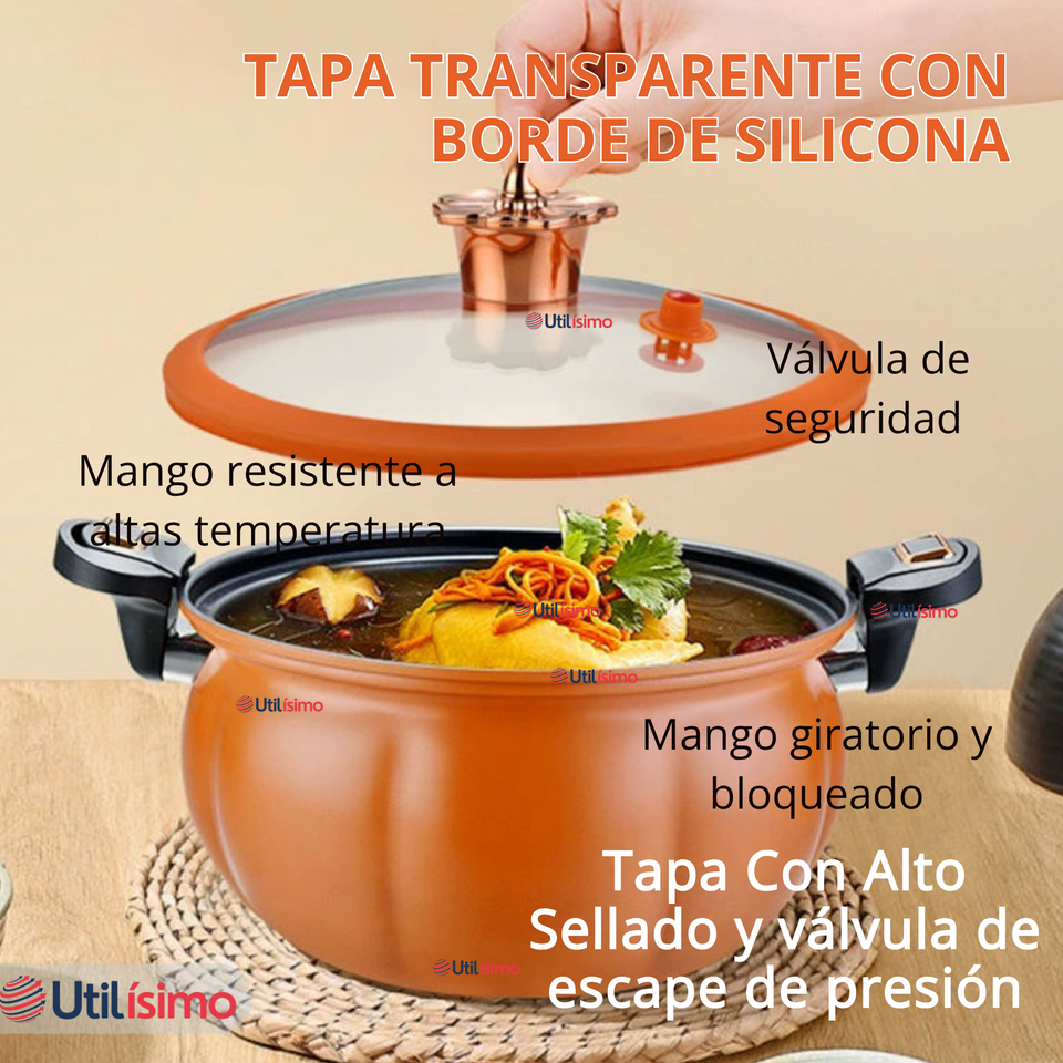 Olla De Micro Presión De Calabaza Antiadherente 7 Litro Color Naranja