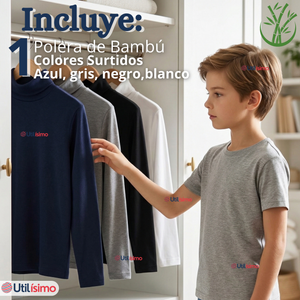 Camiseta Polera Bambú Primera Capa Cuello Beatle Manga Larga Colores Surtidos Niño