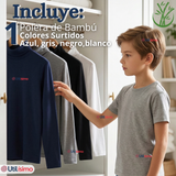 Camiseta Polera Bambú Primera Capa Cuello Beatle Manga Larga Colores Surtidos Niño