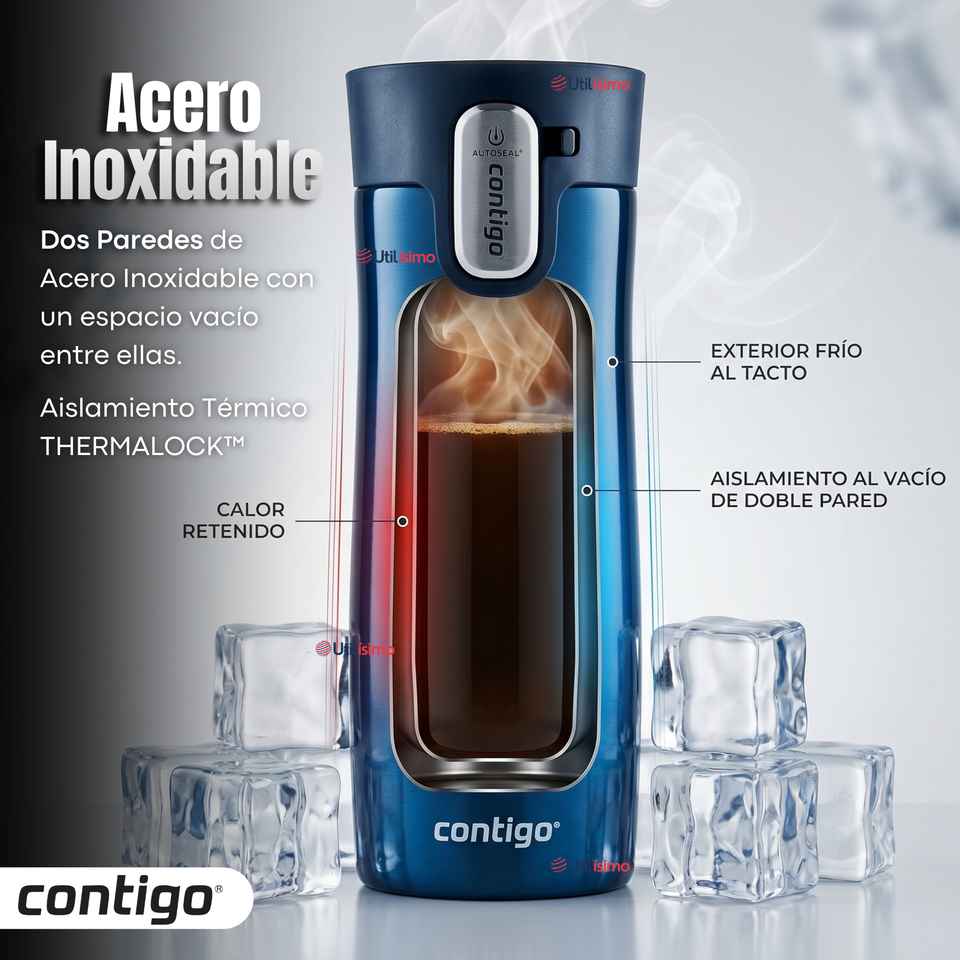 Vaso Térmico West Loop Azul Autoseal Contigo 591 Ml Azul Acero Inoxidable