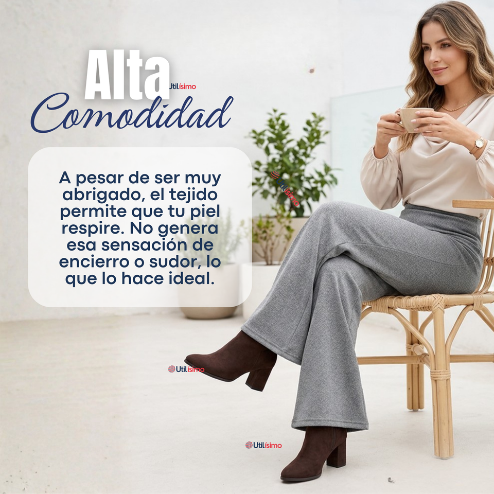 Calza Polar Con Chiporro Palazzo Mujer Elasticada Térmica Gris Melange