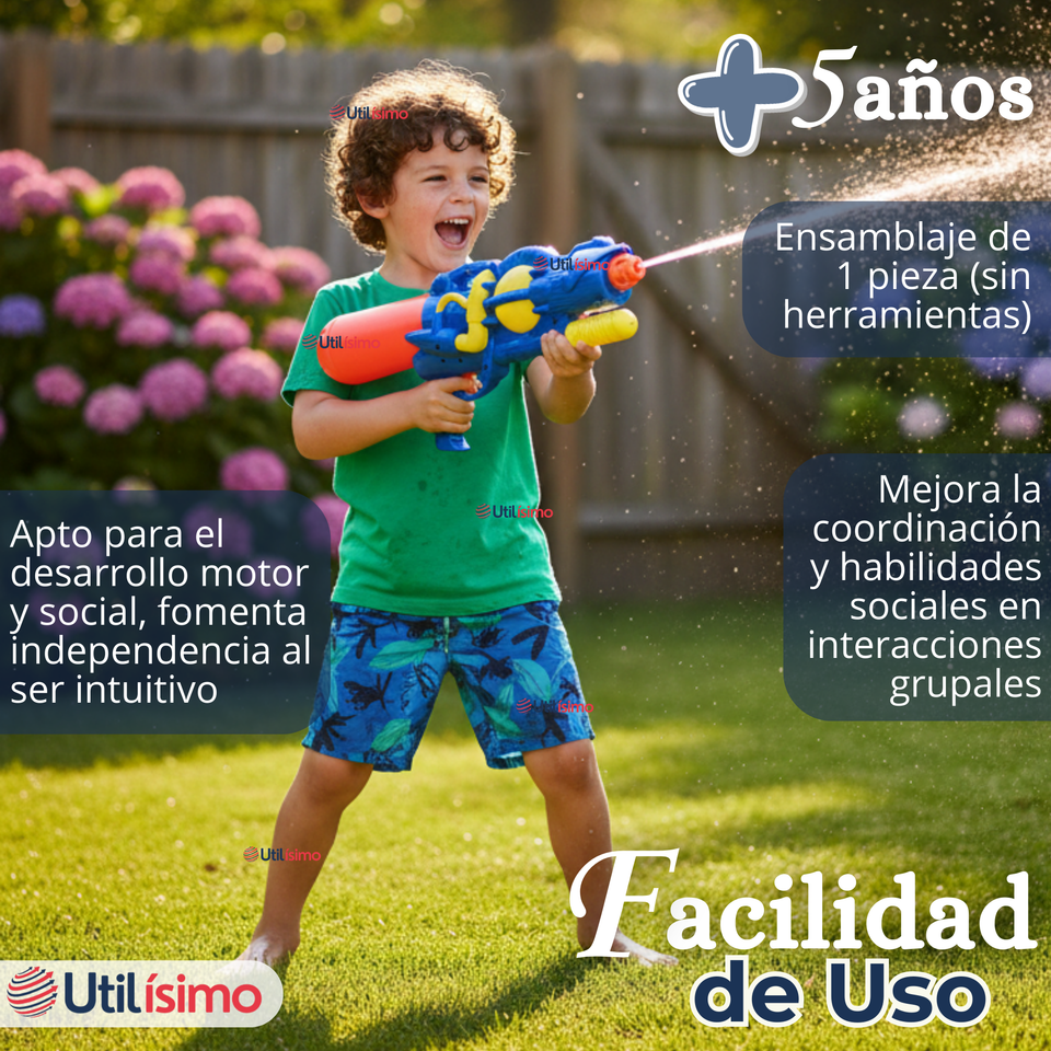 Pistola De Agua 500ml 45cm Colores Surtidos Juguete Lanza Agua Niño Niña