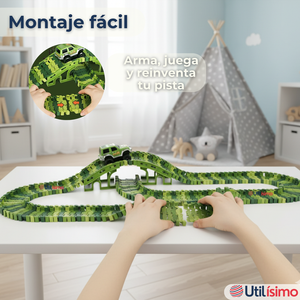 Pista Carreras de Auto Juguete Flexible Dinosaurio 120 Piezas