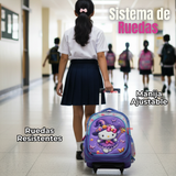 Mochila Hello Kitty Escolar Con Ruedas + Estuche + Lonchera Desmontable Poliéster Lila Niña
