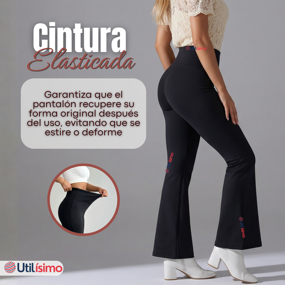 Calza Polar Con Chiporro Palazzo Mujer Elasticada Térmica Negra